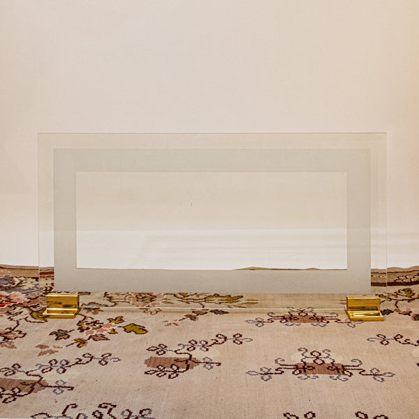1980s Glass Fire Screen With Brass Feet