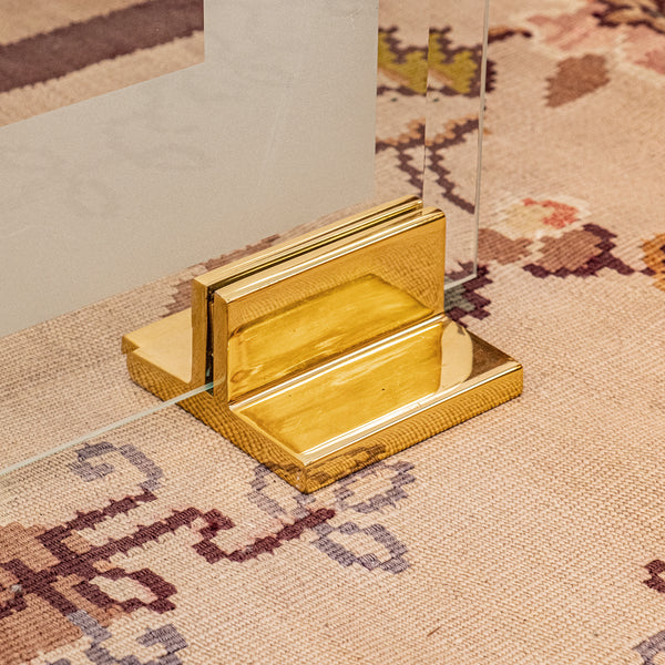 1980s Glass Fire Screen With Brass Feet