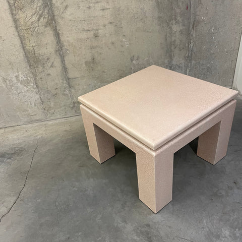 Pink Square Accent Table with Gold Trim
