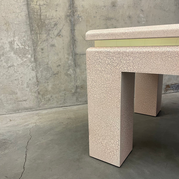 Pink Square Accent Table with Gold Trim