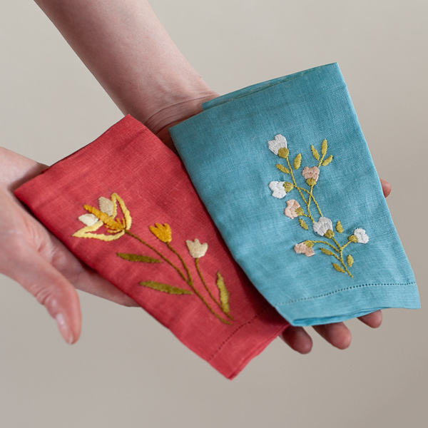 Hand-Embroidered Floral Napkins