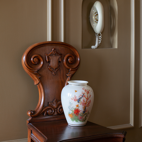 Glass Vase with Flowers and Birds
