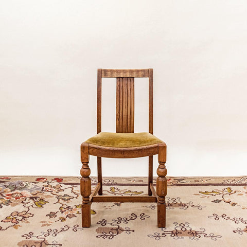 Antique Oak Chairs with Green Velvet