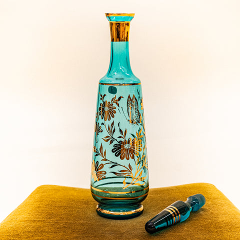 Blue and Gold Decanter with 6 Glasses