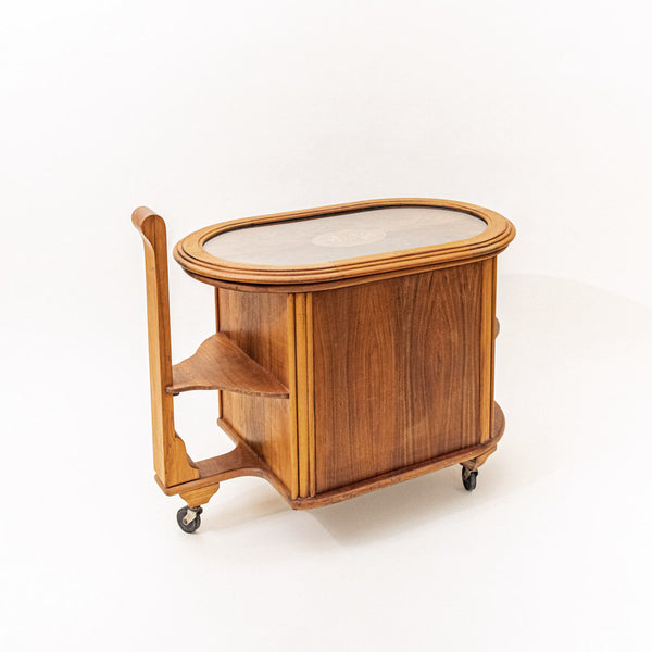 Wooden Inlay Bar Cart with Removable Tray Top