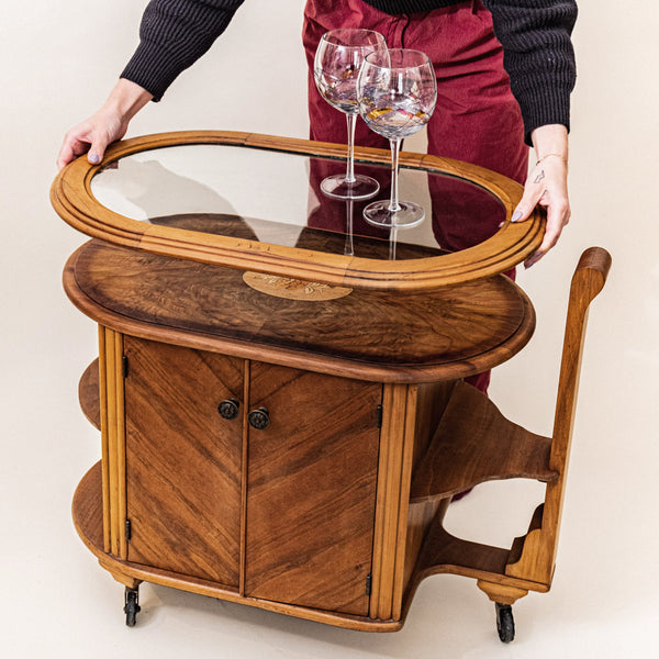 Wooden Inlay Bar Cart with Removable Tray Top