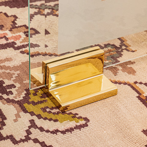 1980s Glass Fire Screen With Brass Feet